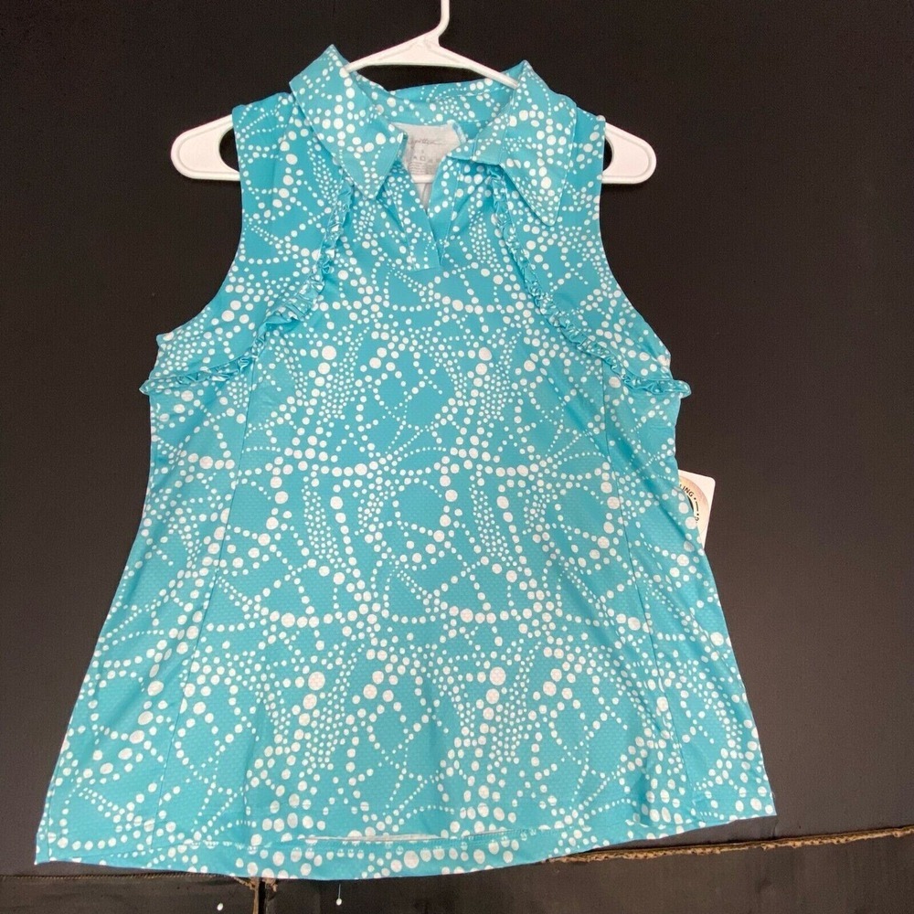 NWT X by GOTTEX Aqua Drop Ruffle Sleeveless Golf Tennis Polo Shirt Size S.NEW‎